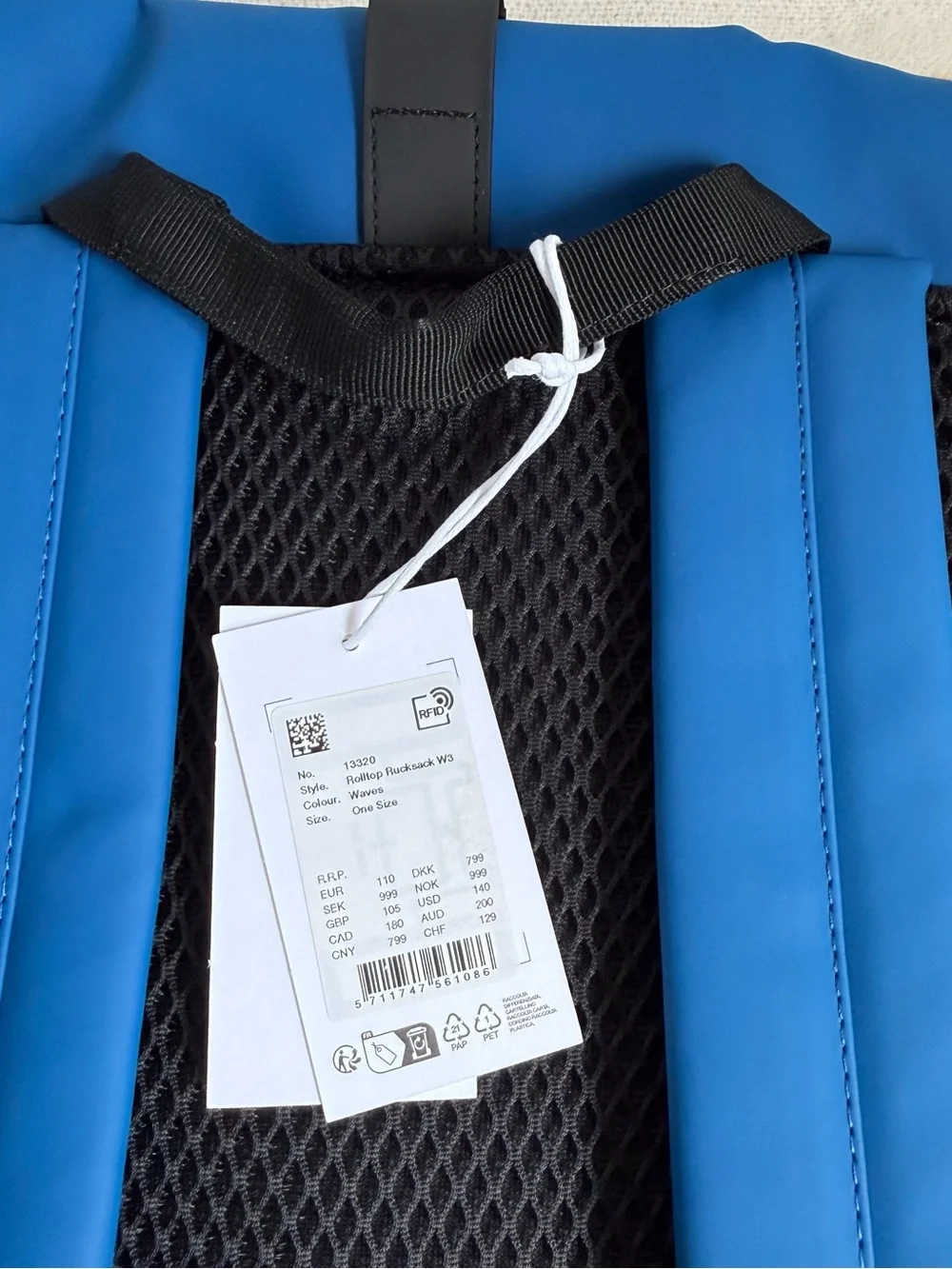 Rains Blue/ waves waterproof Roll-Top Backpack  new